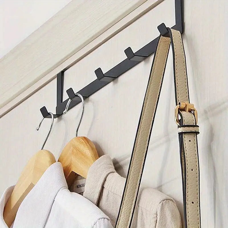 Over-the-Door Towel & Clothes Hanger with 5 Hooks – Heavy-Duty Iron Door Hook Rack Homedecoro