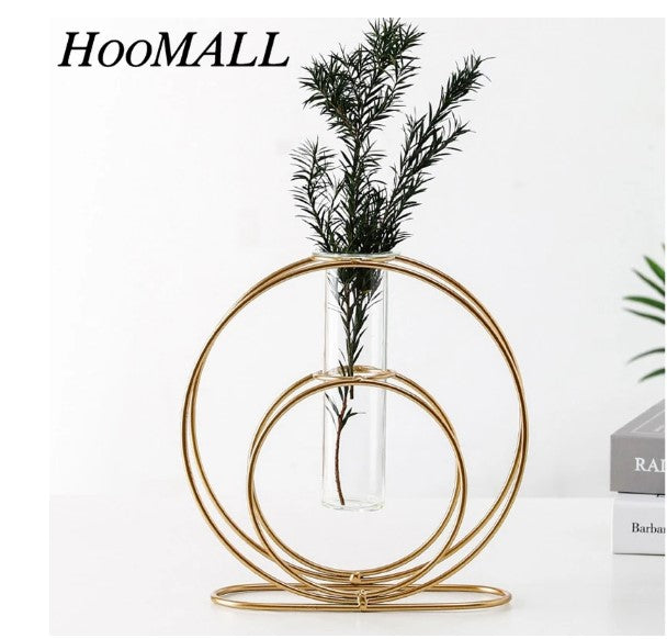 Geometric Iron Art Hydroponic Glass Vase – Modern Table Flower Stand Homedecoro
